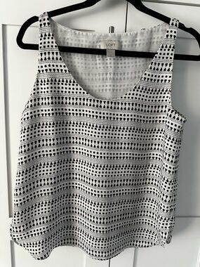LOFT White and Black Geometric Sleeveless Camisole
